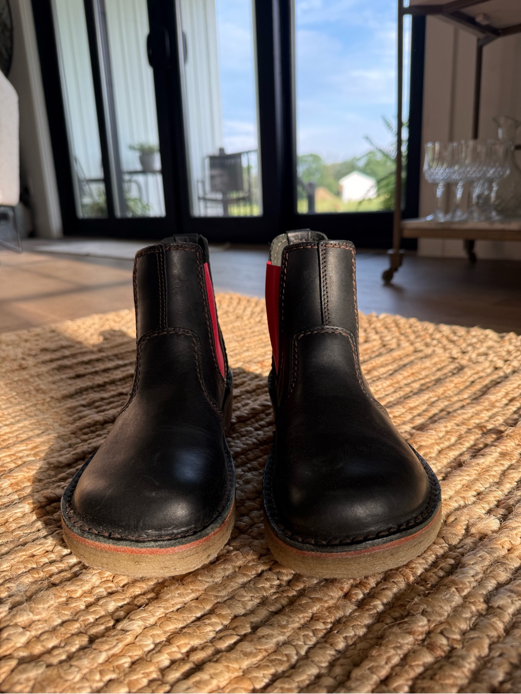 Classic Black Chelsea Ankle Boots With Red Elastic Panels
